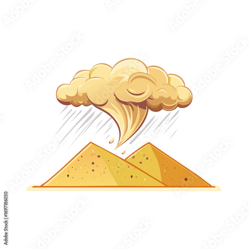 Cartoon Sandstorm Swirling Over Sandy Dunes During Rainfall