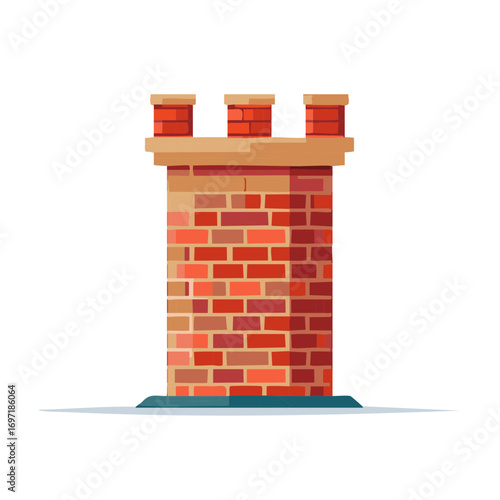 Vector illustration of a classic red brick chimney with three flues for building design