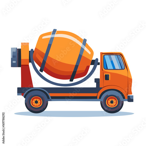 Vibrant Orange Concrete Mixer Truck Vehicle Construction Site Equipment Vector Illustration