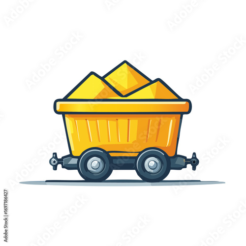 Cartoon Mining Cart Filled with Golden Ore Vector Illustration