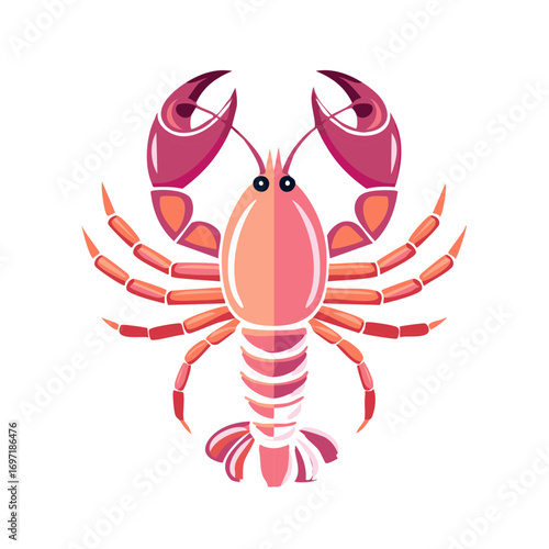 Vivid Pink Lobster Graphic with Claws Outstretched Underwater Sea Creature