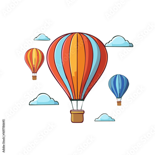 Colorful hot air balloons floating amongst the clouds, vector illustration