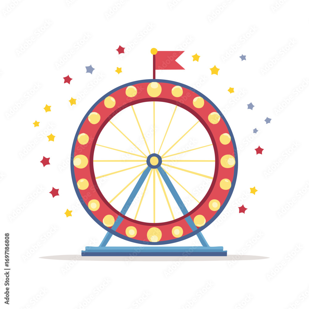Obraz premium Ferris Wheel Vector Graphic: Amusement Park, Carnival Ride with Lights and Stars