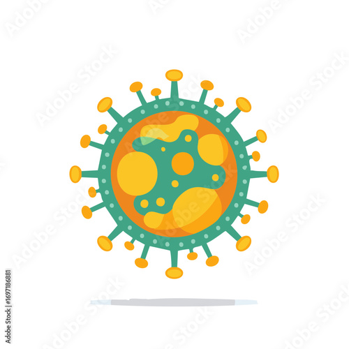 Coronavirus Cell Illustration in Teal Yellow and Orange Colors