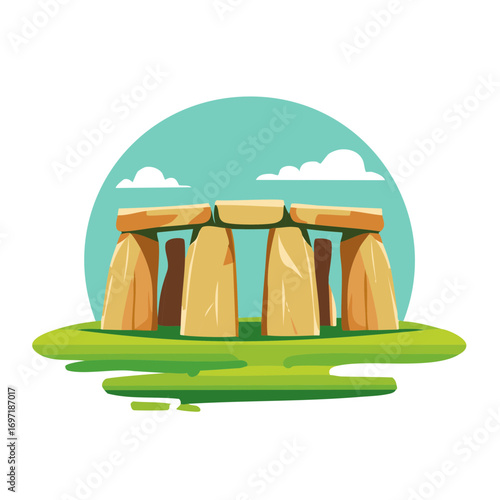 Ancient Megalithic Stone Circle Monument on Grassy Hill under Sky