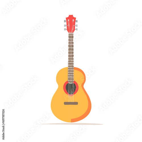 Vibrant Flat Design Acoustic Guitar Illustration, Musical Instrument Icon, Strings and Soundhole, Music Concept