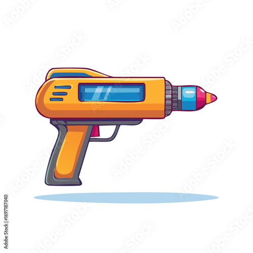 Vibrant retro science fiction ray gun blaster cartoon illustration playful space weapon