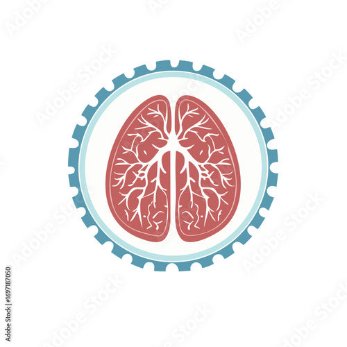 Stylized Red Lungs Illustration in a Round Design with a Decorative Border