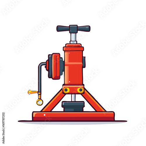 Cartoon style vector illustration of heavy duty hydraulic jack for lifting loads