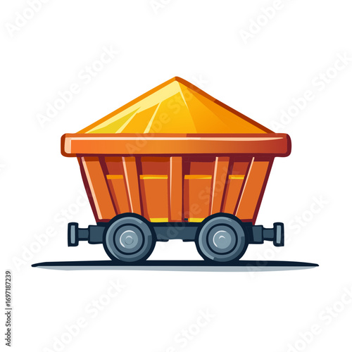 Stylized mining wagon filled with a large pile of shiny golden treasure or valuable minerals
