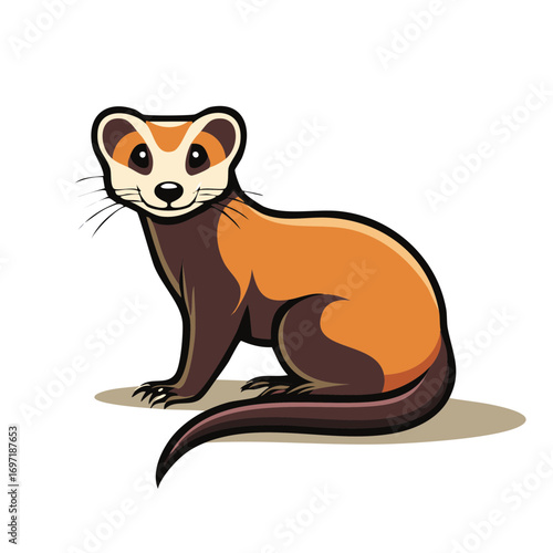 Cartoon illustration of a curious ferret sitting on the ground