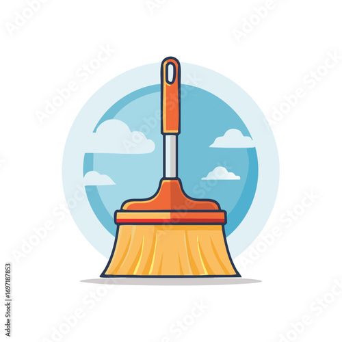 Cartoon push broom vector icon illustration for cleaning and housekeeping services