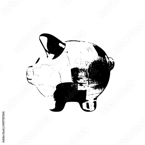 Vector Piggy bank silhouette with a face profile .