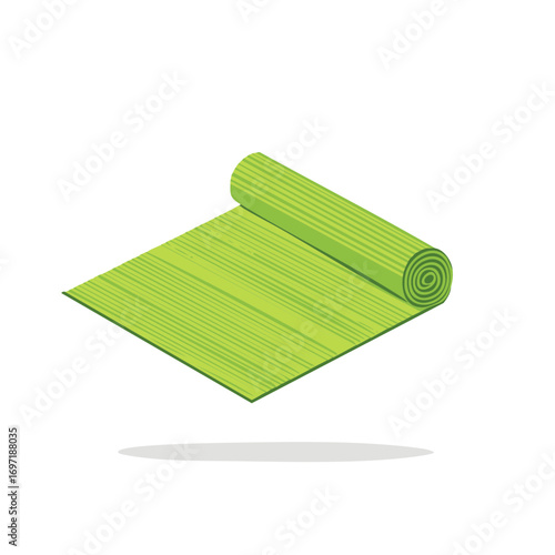 Rolled green yoga mat for exercise, fitness and wellness