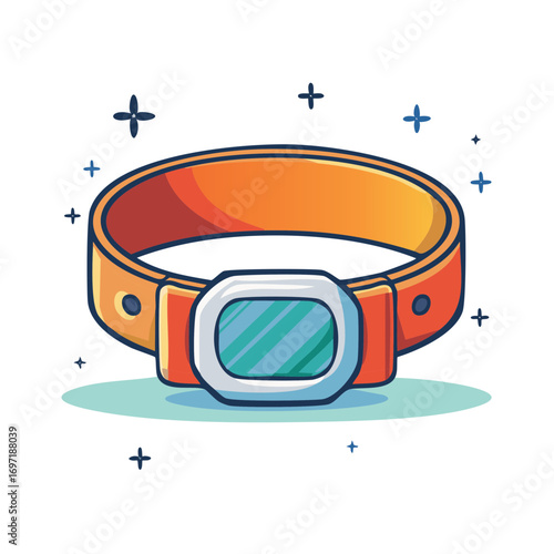 Whimsical orange pet collar with shiny buckle, adorable animal accessory illustration