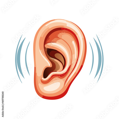 Human ear illustration with sound waves representing hearing and listening concept