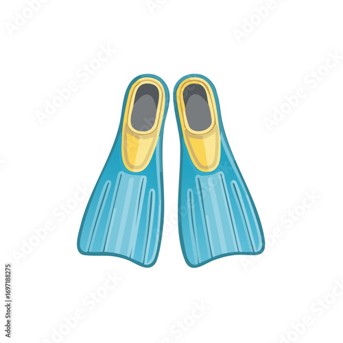 Vector illustration of a pair of blue and yellow swim fins for diving and snorkeling isolated