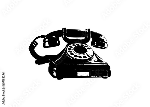 Vector Vintage rotary telephone in black and white.