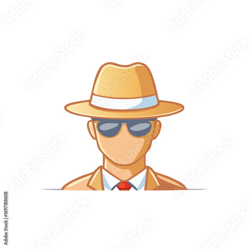 Cartoon Man in Sunglasses, Hat, and Suit, Anonymous Figure, Hidden Identity, Secret Agent Style