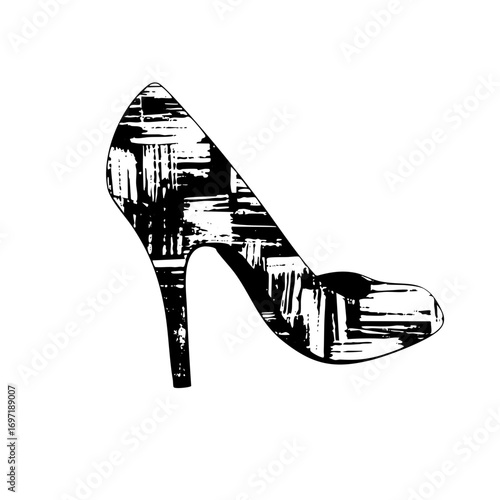 Vector Elegant high-heeled shoe with textured brushstrokes.