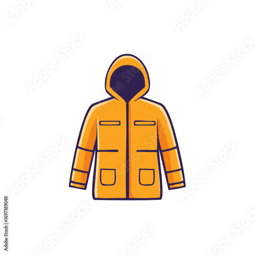 Bright yellow hooded raincoat vector icon for outdoor weather protection