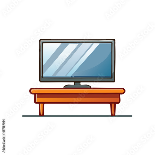 Modern flat screen television on an orange media console table