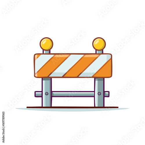 Cartoon illustration of a road barrier with flashing lights, construction zone concept.