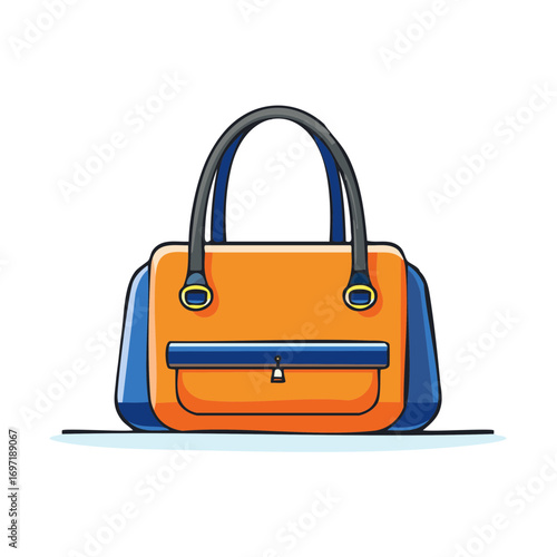 Modern orange and blue ladies handbag with handles vector graphic illustration
