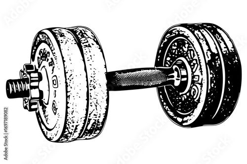 Vector Detailed of a weightlifting dumbbell with textured plates.