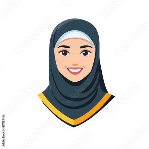 Smiling Muslim Woman Illustration in Hijab Avatar Style Headshot Vector