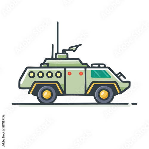 Armored Vehicle with Antenna Military Design Illustration Army Tank