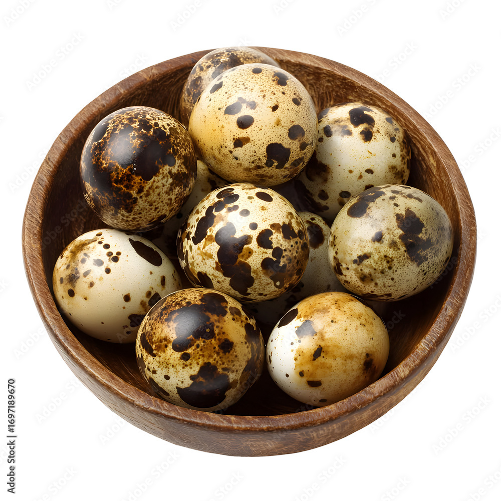 Fototapeta premium Quail eggs in wooden bowl