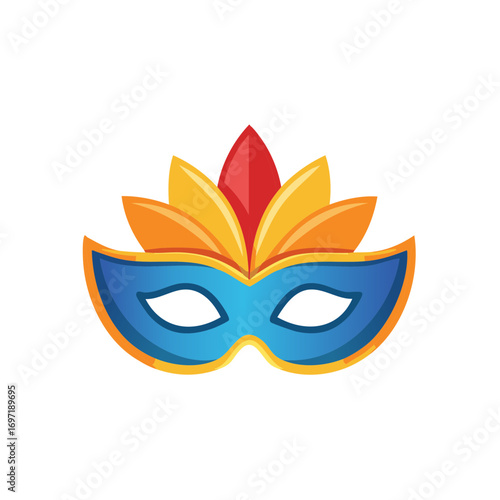 Colorful illustration of a carnival mask with stylized feathers
