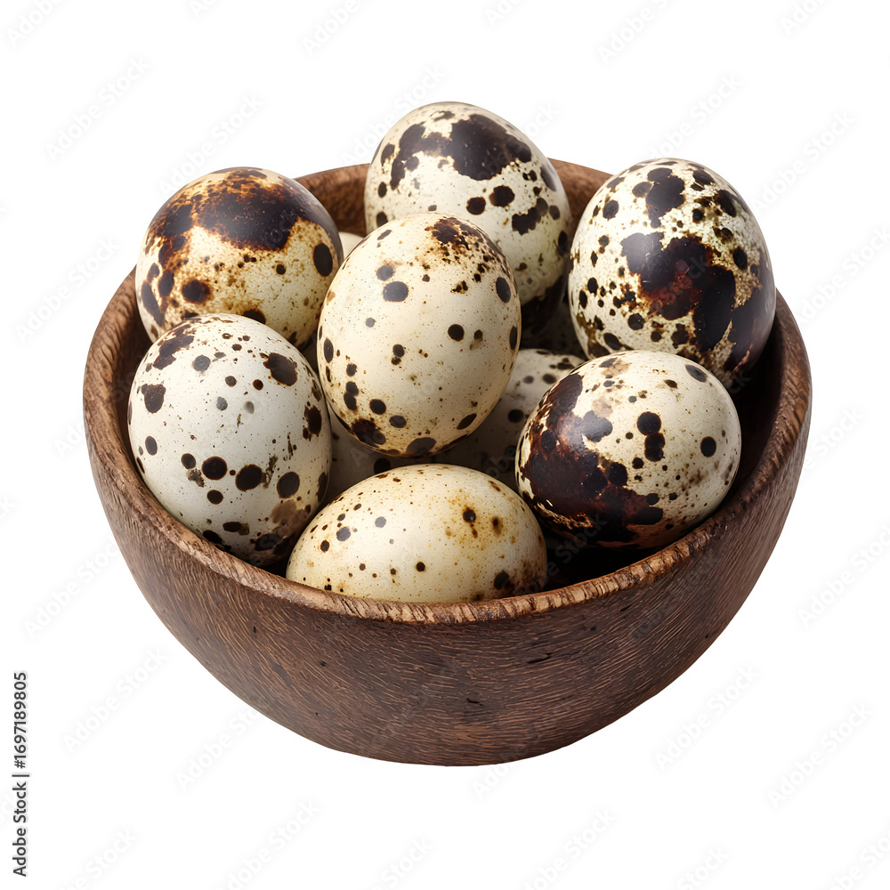 Obraz premium Quail eggs in wooden bowl