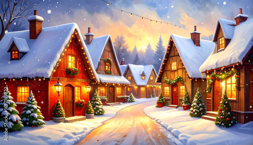 Wallpaper Mural Charming Christmas Village at Sunset Torontodigital.ca