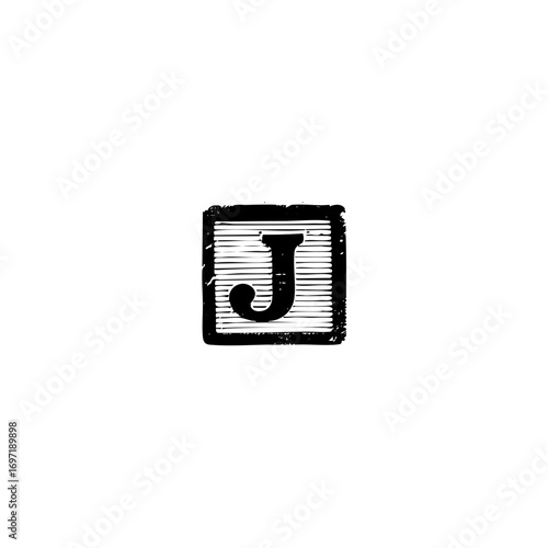 Vector Bold letter J within a textured square frame.