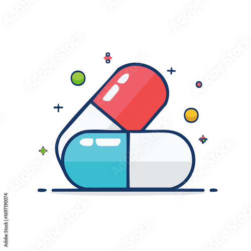 Vector illustration of a colorful medical pill capsule