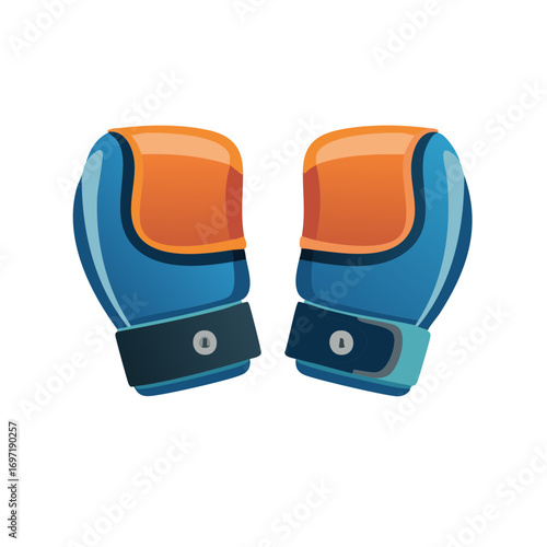 A stylized vector illustration of a pair of blue and orange boxing gloves for combat sports and fitness training
