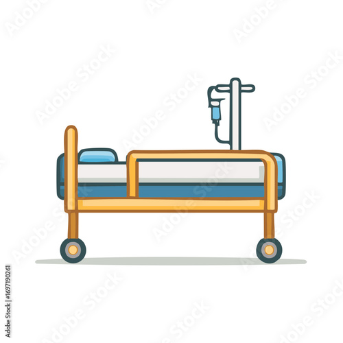 Medical hospital bed with IV drip illustration, treatment and care concept