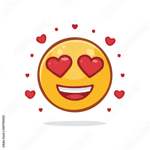 Happy emoji face with red hearts in eyes and surrounding hearts showing love and affection