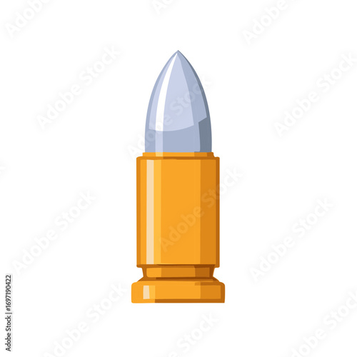Stylized bullet illustration featuring a golden casing and a shiny silver projectile