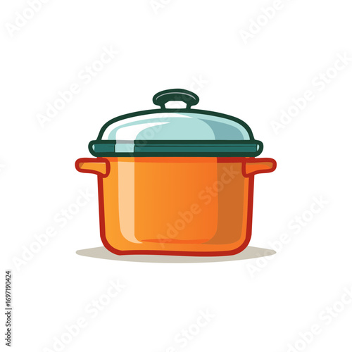 Orange Cooking Pot with Lid Kitchenware Cookware Culinary Illustration