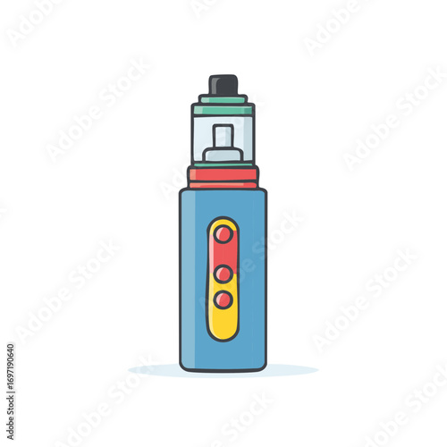 Electronic cigarette illustration with blue body and colorful design elements isolated