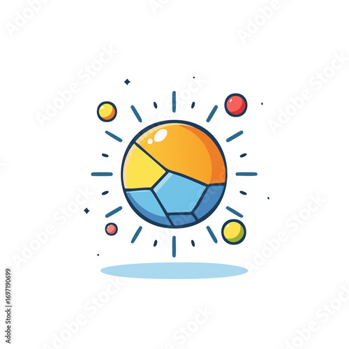 Stylized soccer ball with highlights and additional shapes