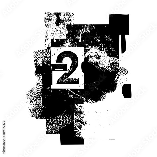 Vector Abstract number two with distressed texture.