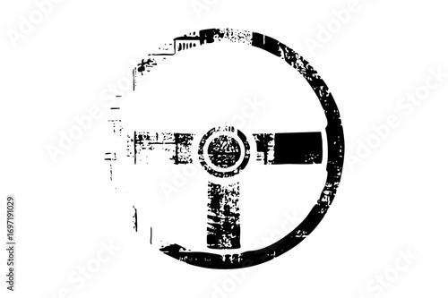 Vector Distressed steering wheel depicts automotive control.