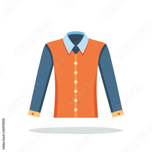 Blue Long Sleeve Shirt with Orange Vest Illustration Icon of Clothing Outfit
