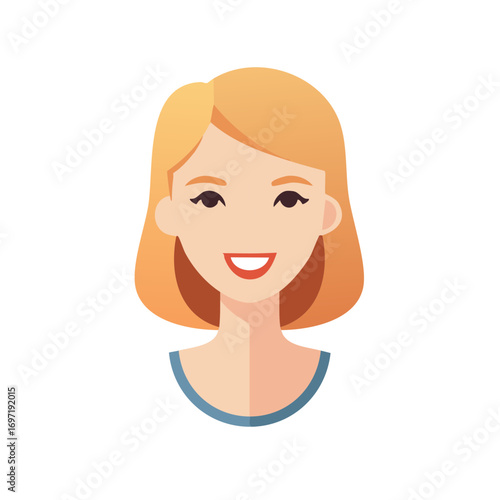 Smiling young woman avatar with blonde bob hair flat design illustration