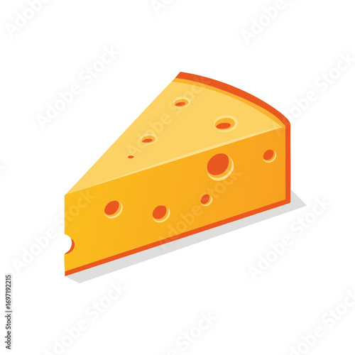 Isometric Cheese Wedge with Holes, Dairy Product, Food Item, Cheese Slices for Menu Design