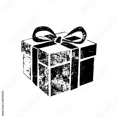 Vector Black and white of a gift box with a bow.